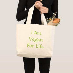 Grand Tote Bag Je suis végétalien pendant la vie. Vert. Slogan.