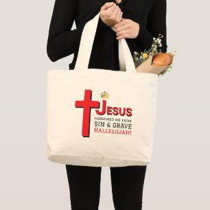 Grand Tote Bag JÉSUS M'A RANSOMÉ Pâques chrétiennes