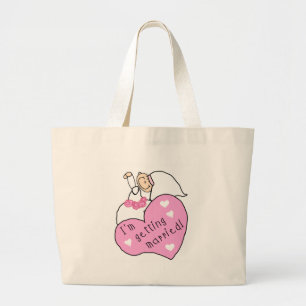 Grand Tote Bag Jeune mariée et coeur que je me marie
