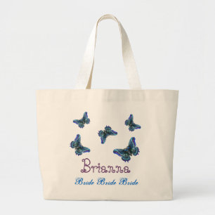 Grand Tote Bag Jeune mariée nommée personnalisée par papillon