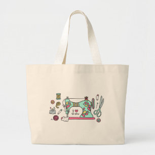 Grand Tote Bag Joli amour pour coudre l'illustration