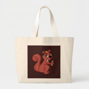 Grand Tote Bag Joli écureuil en caricature avec une cacahuète
