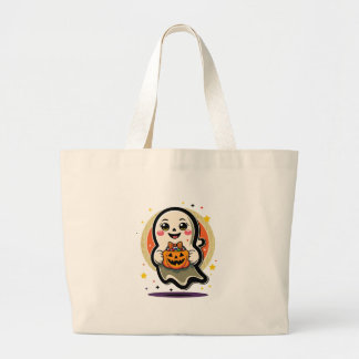 Grand Tote Bag Joli Fantôme Tenant un Seau de Bonbons à la Citrou