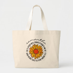 Grand Tote Bag Joli verset biblique sur le tournesol mignon