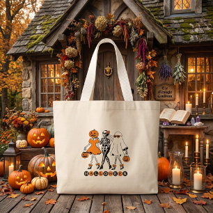Grand Tote Bag Jolies Filles d'Halloween Squelette Fantôme Citrou