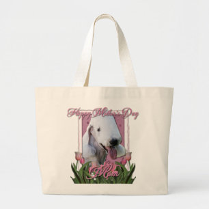Grand Tote Bag Jour de mères - tulipes roses - Bedlington Terrie