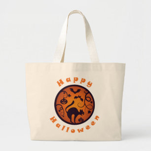Grand Tote Bag Joyeuse lanterne d'Halloween araignées et chauves-
