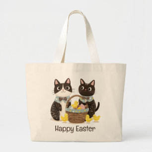 Grand Tote Bag Joyeux Chats de Pâques Panier de Pâques Bébés Pous