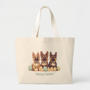 Grand Tote Bag Joyeux Chiens bergers allemands de Pâques