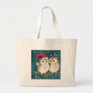 Grand Tote Bag Joyeux Chouettes de Noël