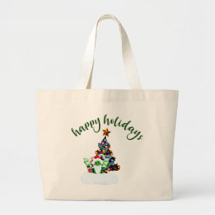 Grand Tote Bag Joyeux et Noël magique avec un Twist Dragon