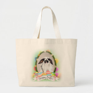 Grand Tote Bag Joyeux lapin de Pâques, conception d'oeufs