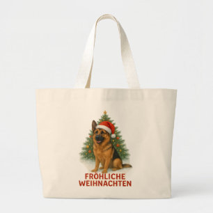 Grand Tote Bag Joyeux Noël berger allemand chien de Noël
