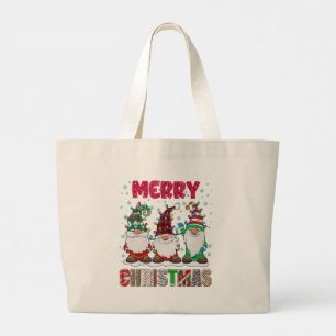 Grand Tote Bag Joyeux Noël Gnome Famille Drôle d'arbre de Noël