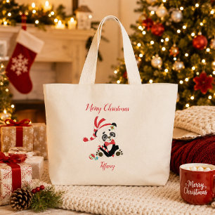 Grand Tote Bag Joyeux Noël Panda Bear