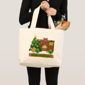 Grand Tote Bag Joyeux Noël près de la cheminée bonfire xmas arbre (Devant (produit))