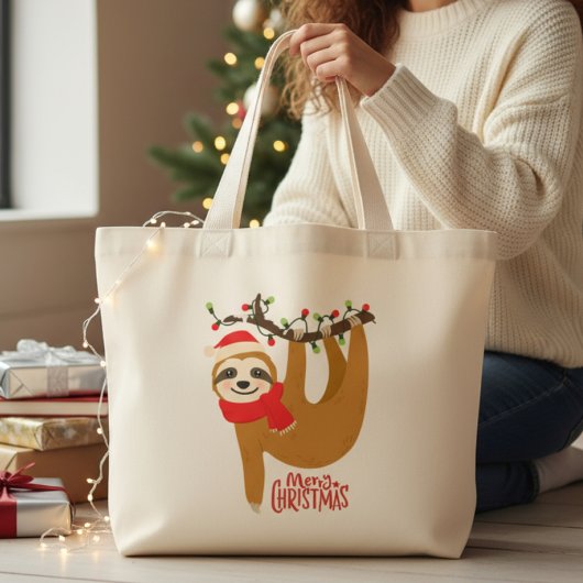 Grand Tote Bag Joyeux Noël Sloth mignonne Festivals Vacances
