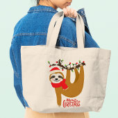 Grand Tote Bag Joyeux Noël Sloth mignonne Festivals Vacances