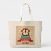 Grand Tote Bag Joyeux pingouin de Noël (Dos)