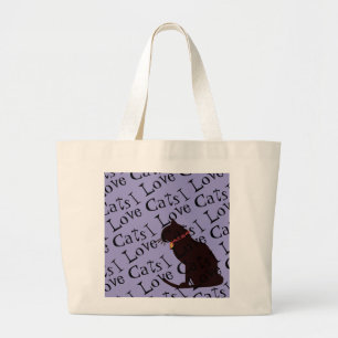 Grand Tote Bag Jumbo I Love Cats Lilac Graphic Fourre-tout