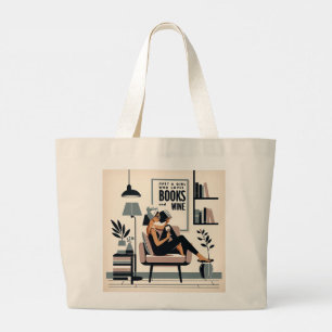 Grand Tote Bag Juste une fille qui aime les livres et le vin