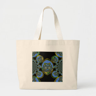 Grand Tote Bag Kaleidoscope bleu et jaune Imprimer