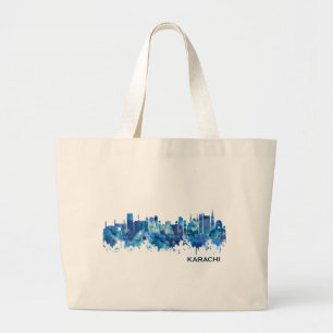 Grand Tote Bag Karachi Pakistan Skyline Blue