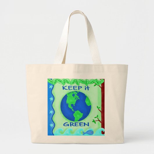 Grand Tote Bag Keep It Green Save Earth Environment Art (Devant)