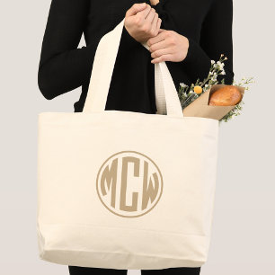 Grand Tote Bag Khaki 3 Initiale Cercle Monogramme Police DIY Fond