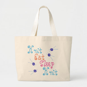 Grand Tote Bag Knit Eat Sleep Knit avec fil et aiguilles de trico