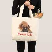 Grand Tote Bag La Boxe Des Boxes Rouges De Chiots Brown Et Blancs (Devant (produit))