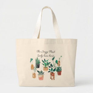 Grand Tote Bag La folle dame plante vit ici & plantes bohèmes