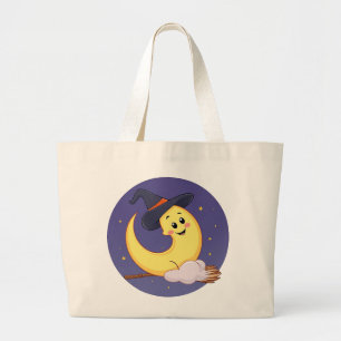 Grand Tote Bag La lune porte une sorcière casquette