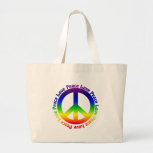 Grand Tote Bag La paix et aiment tous autour