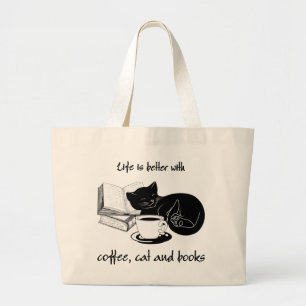 GRAND TOTE BAG LA VIE EST MEILLEURE AVEC CAFÉ À CAFÉ ET LIVRES