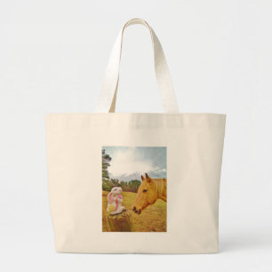 Grand Tote Bag Lapin blanc et Cheval jaune