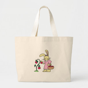 Grand Tote Bag Lapin dans le jardin de tomate