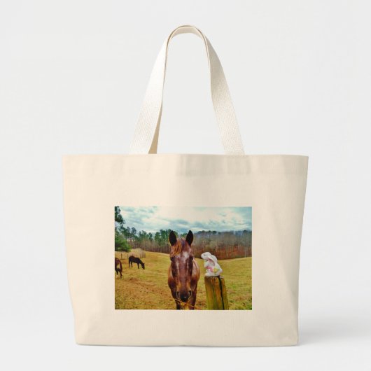 Grand Tote Bag Lapin de Pâques et cheval Brown (Devant)