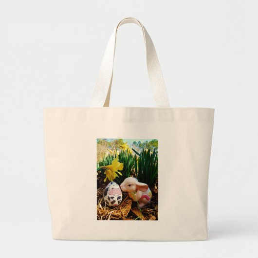 Grand Tote Bag Lapin de Pâques et oeuf de vache (Devant)