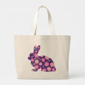 Grand Tote Bag lapin et fleurs de lapin rose rétro (Dos)