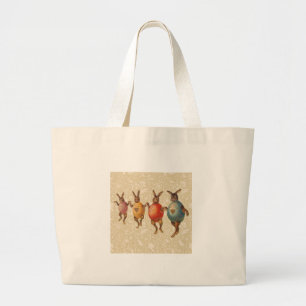 Grand Tote Bag Lapins de Pâques vintage dansant avec des costumes