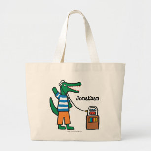 Grand Tote Bag Le crocodile frais écoute la musique