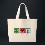Grand Tote Bag Le débat sur l'amour pour la paix<br><div class="desc">Un grand cadeau d'équipe de discours et de débat avec un signe de paix,  le coeur,  et quelqu'un qui se tient derrière un podium parlant.</div>