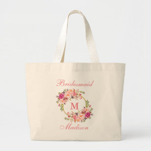 Grand Tote Bag Le rose floral rougissent demoiselle d'honneur de