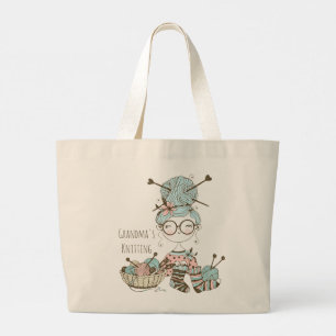 Grand Tote Bag Le Tricot de grand-mère Mignonne Whimsical Modern 