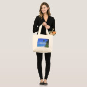 Grand Tote Bag L'eau avec des palmiers, PLAGE (Devant (modèle))