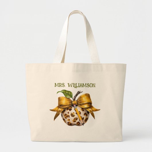 Grand Tote Bag Leopard Cheetah Print Teacher's Apple (Devant)