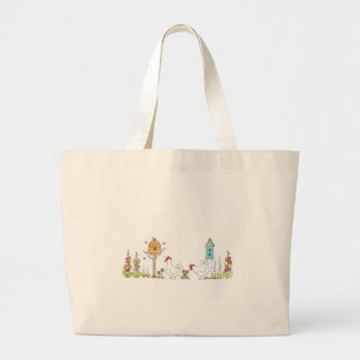 Grand Tote Bag Les poules dans un jardin de campagne