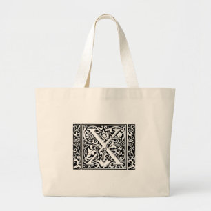 Grand Tote Bag Letter X Medieval Monogram wide