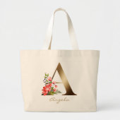 Grand Tote Bag Lettre A Élégant Monogramme Floral Or (Devant)